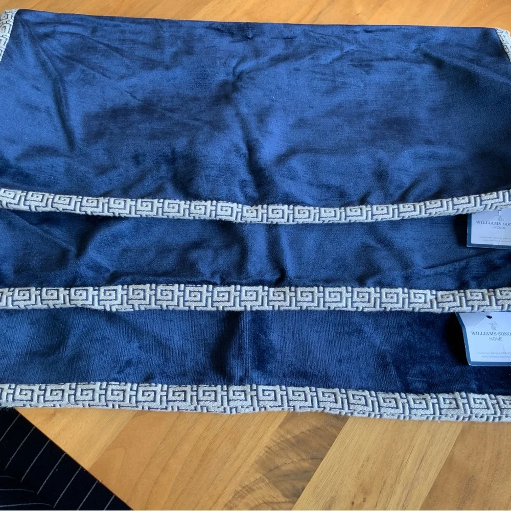 Williams Sonoma Navy Velvet Pillow Covers NWT Greek Key on Seams 22 x 22
